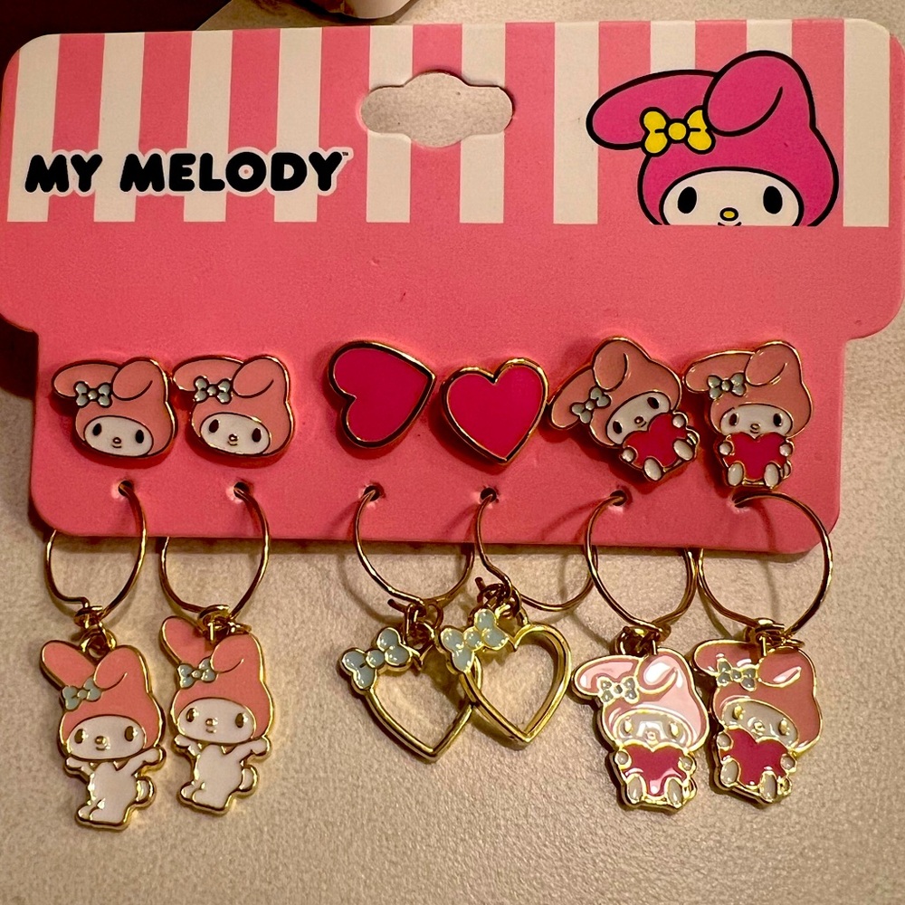 3 stud and 3 dangle earrings